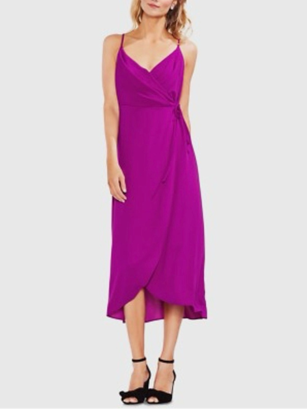 Vince Camuto Magenta Spaghetti-Strap Wrap Midi Dress